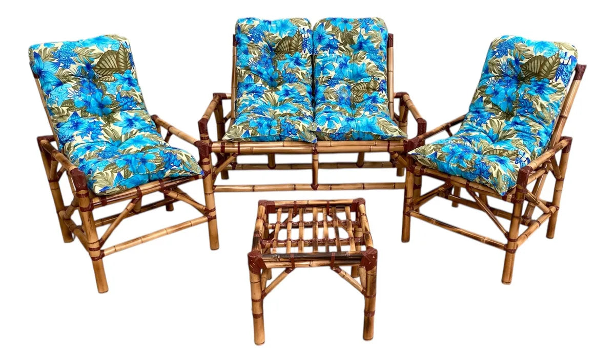 [PRÉ-BLACK FRIDAY] - KIT 1 Namoradeira, 2 Cadeiras Completo flor azul bonito+ Brinde 1 Mesa Centro, 4 Almofadas P/ Jardim - CASA DA MESA