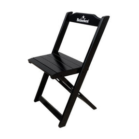 [PRÉ-BLACK FRIDAY] - Kit Mesa dobrável, 4 Cadeiras dobráveis de madeira, 70X70cm - PRETA Heineken - Casa da Mesa