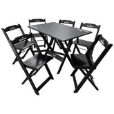 [PRÉ-BLACK FRIDAY] - Kit de Mesa Dobrável 110x70cm, 6 Cadeiras dobrável, Heineken PRETA- Madeira maciça - Casa da Mesa